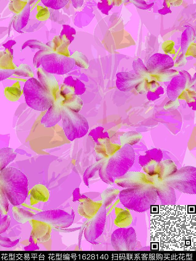 花卉兰花马赛克数码印花花型下载（图片编号: 1628140） - 瓦栏（Walan）