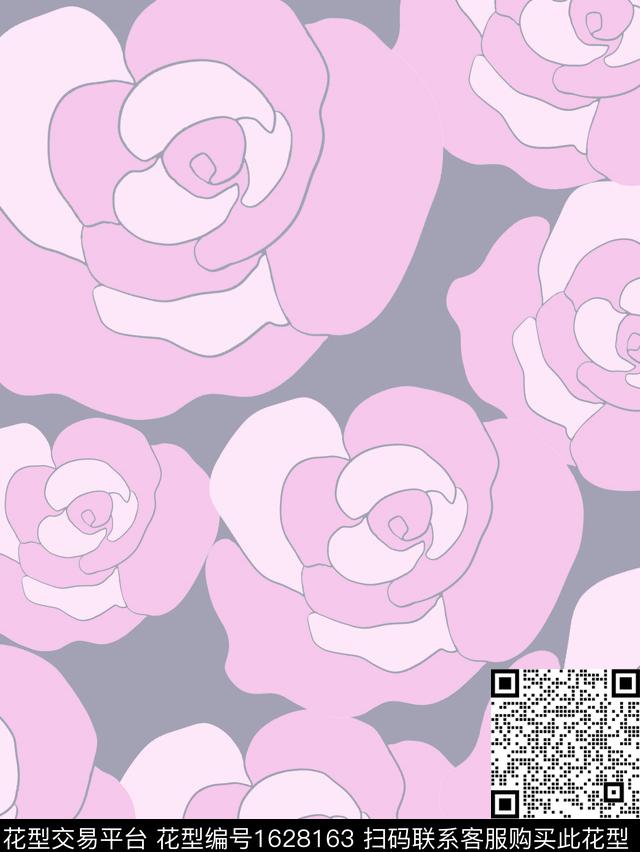 花卉大花线条花卉传统印花花型下载（图片编号: 1628163） - 瓦栏（Walan）
