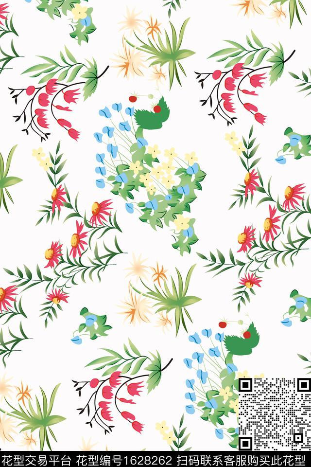 小碎花旗袍清爽底花卉数码印花花型下载（图片编号: 1628262） - 瓦栏（Walan）