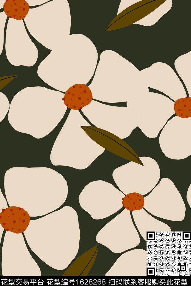 植物大花靛蓝数码印花花型下载（图片编号: 1628268） - 瓦栏（Walan）
