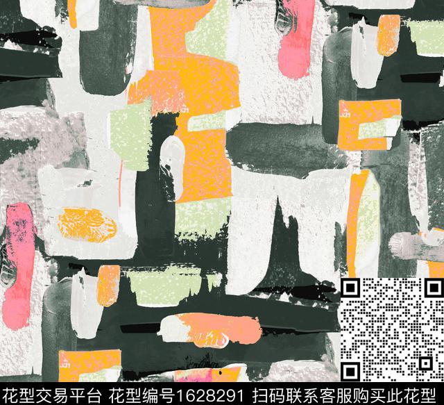 抽象油画笔触数码印花花型下载（图片编号: 1628291） - 瓦栏（Walan）