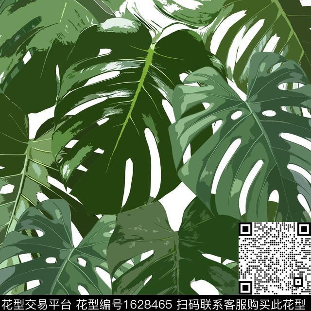 植物叶子热带花型数码印花花型下载（图片编号: 1628465） - 瓦栏（Walan）