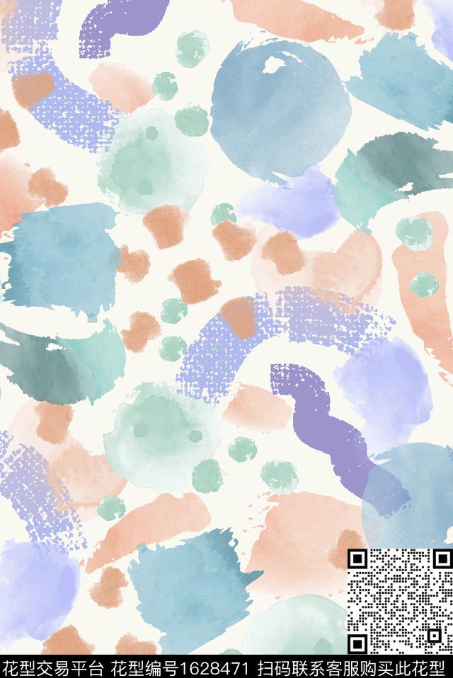 水彩抽象笔触数码印花花型下载（图片编号: 1628471） - 瓦栏（Walan）