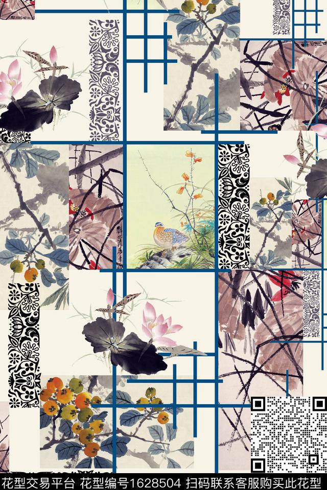 中国风花卉水墨风数码印花花型下载（图片编号: 1628504） - 瓦栏（Walan）