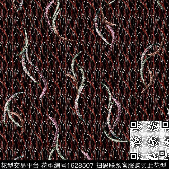 纹理民族风卷草数码印花花型下载（图片编号: 1628507） - 瓦栏（Walan）