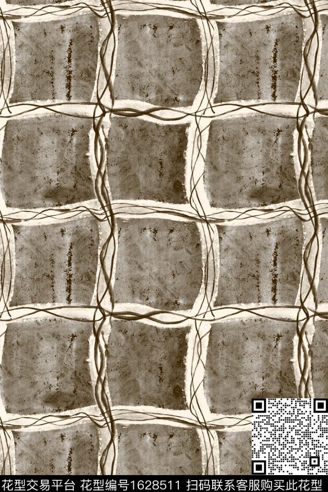 肌理笔触格子数码印花花型下载（图片编号: 1628511） - 瓦栏（Walan）