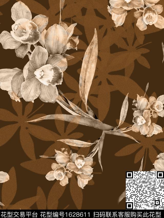 水彩花卉花卉叶子数码印花花型下载（图片编号: 1628611） - 瓦栏（Walan）