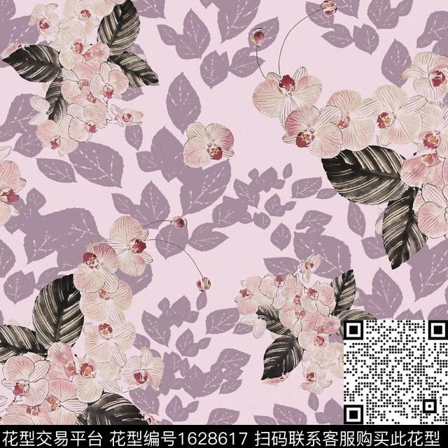 植物花卉蝴蝶兰数码印花花型下载（图片编号: 1628617） - 瓦栏（Walan）