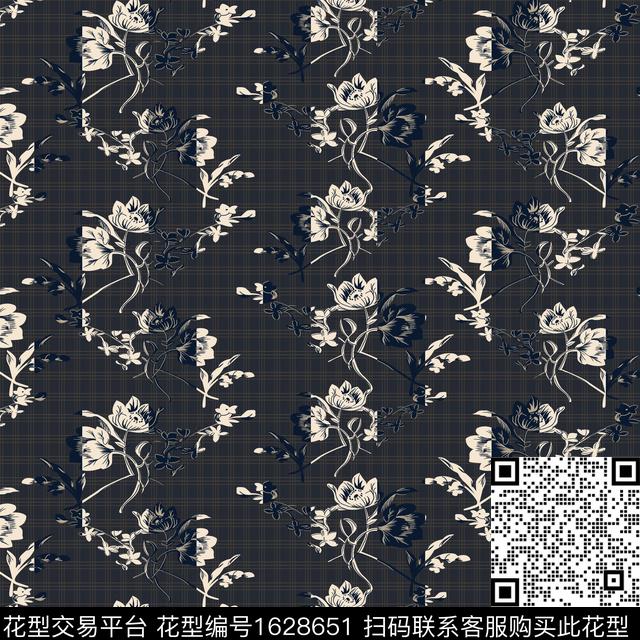 花卉格子条纹数码印花花型下载（图片编号: 1628651） - 瓦栏（Walan）