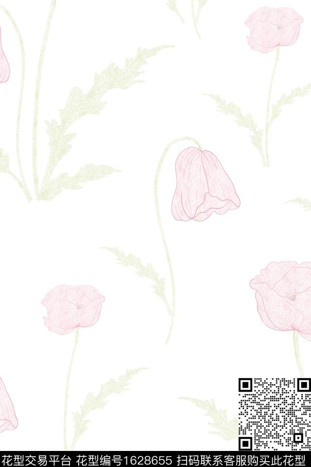 年轻女装花卉手绘大花数码印花花型下载（图片编号: 1628655） - 瓦栏（Walan）