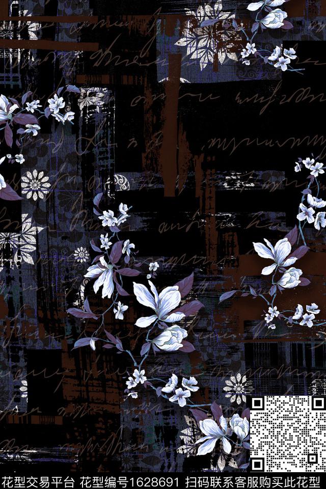 花卉中老年字母数码印花花型下载（图片编号: 1628691） - 瓦栏（Walan）