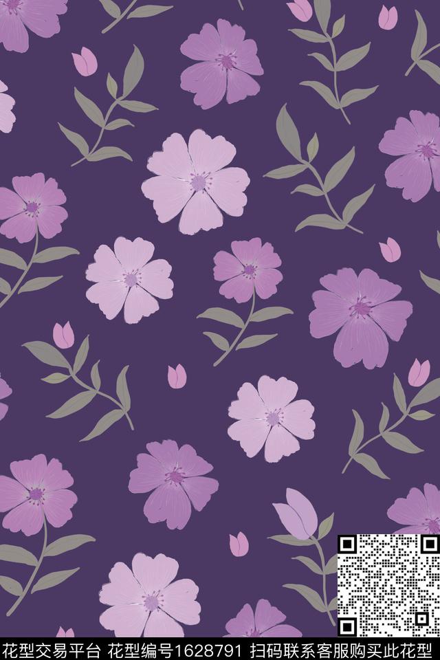 花卉复古手绘花卉数码印花花型下载（图片编号: 1628791） - 瓦栏（Walan）