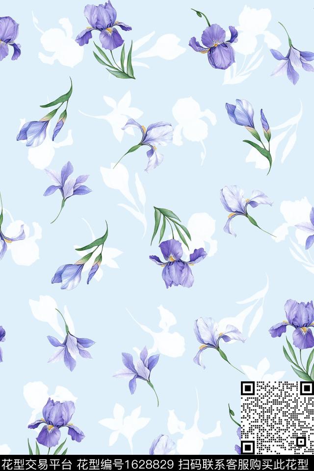 花卉剪影小清新数码印花花型下载（图片编号: 1628829） - 瓦栏（Walan）