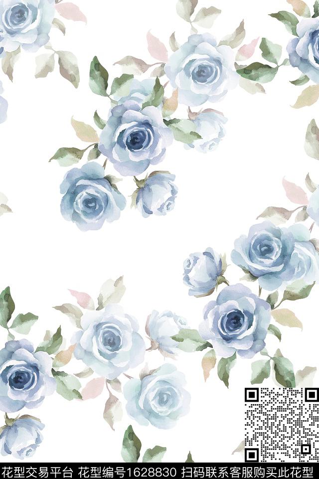 花卉水彩花卉白底花数码印花花型下载（图片编号: 1628830） - 瓦栏（Walan）