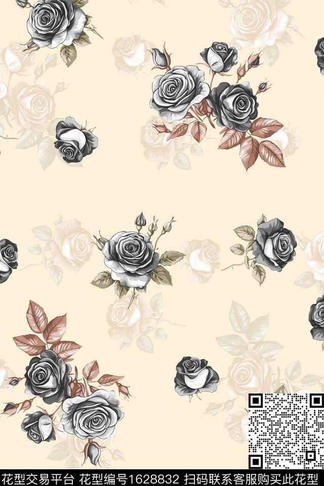 花卉影花小清新数码印花花型下载（图片编号: 1628832） - 瓦栏（Walan）