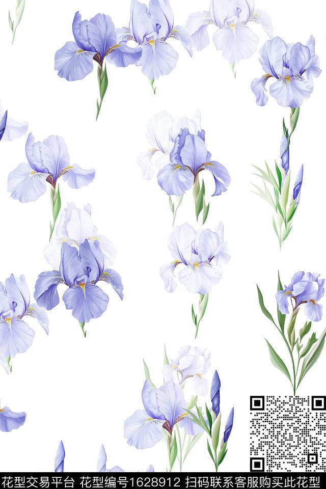 影花白底花花卉数码印花花型下载（图片编号: 1628912） - 瓦栏（Walan）