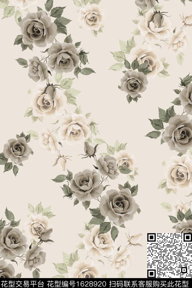花卉玫瑰花满版散花数码印花花型下载（图片编号: 1628920） - 瓦栏（Walan）