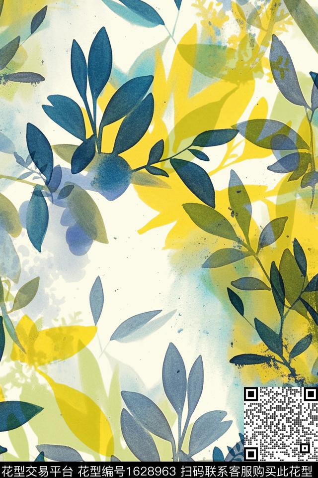 植物水彩叶子数码印花花型下载（图片编号: 1628963） - 瓦栏（Walan）