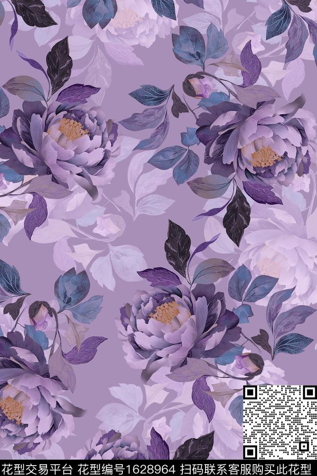 花卉大花影花数码印花花型下载（图片编号: 1628964） - 瓦栏（Walan）