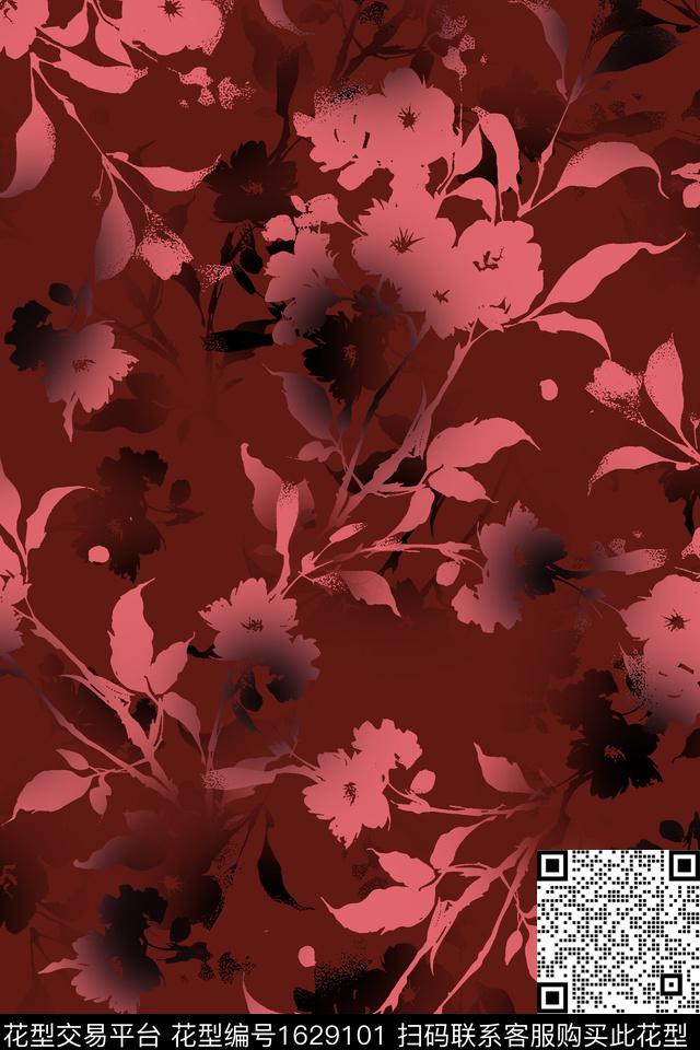 花卉剪影影花数码印花花型下载（图片编号: 1629101） - 瓦栏（Walan）