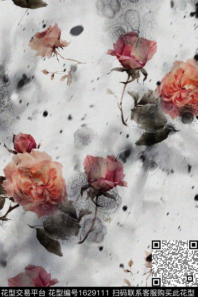 小清新真丝花卉数码印花花型下载（图片编号: 1629111） - 瓦栏（Walan）