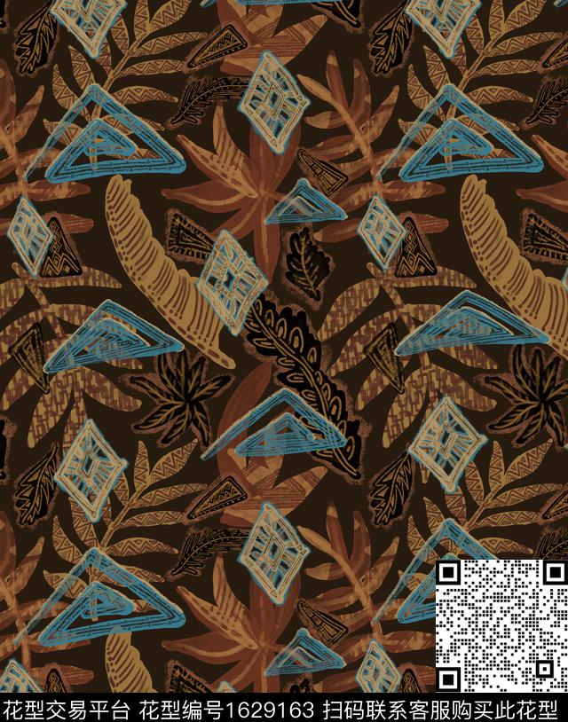 部落风热带花型手绘传统印花花型下载（图片编号: 1629163） - 瓦栏（Walan）
