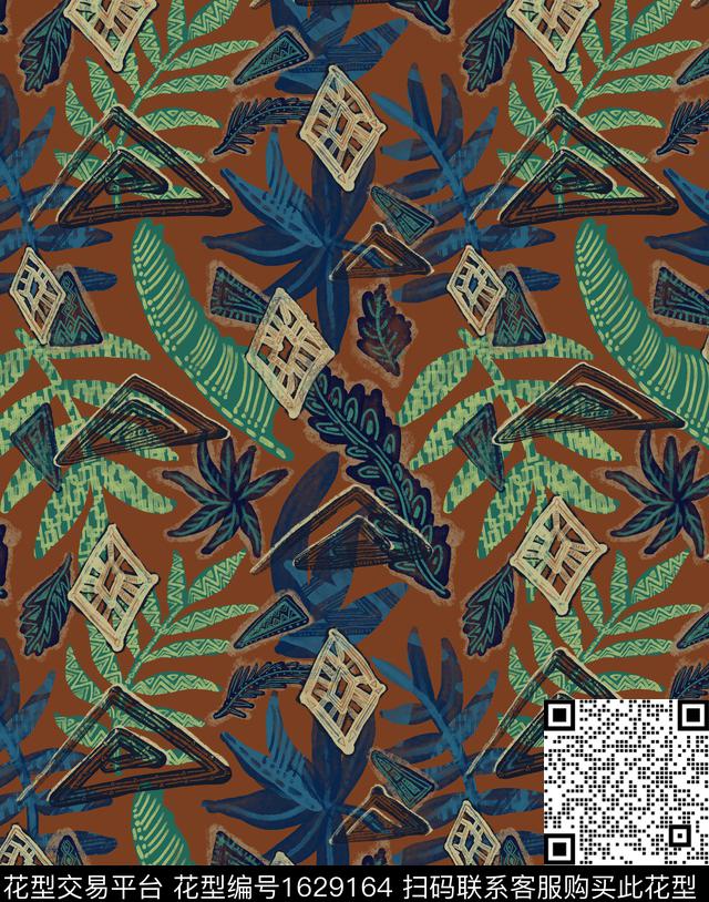 部落风热带花型手绘传统印花花型下载（图片编号: 1629164） - 瓦栏（Walan）