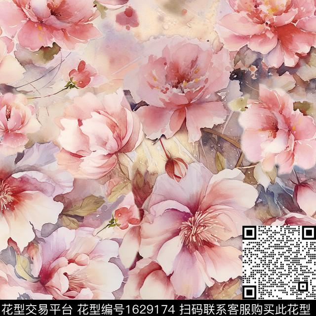 花卉水彩花卉数码印花花型下载（图片编号: 1629174） - 瓦栏（Walan）