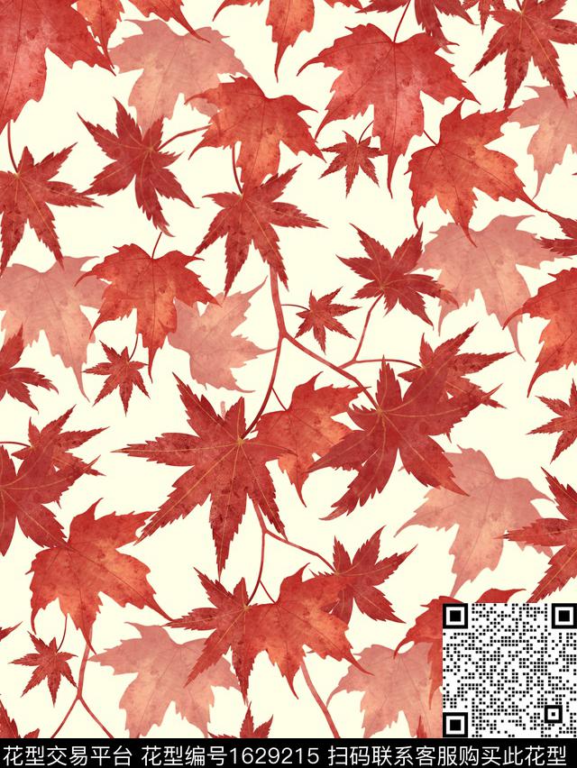 植物枫叶窗帘数码印花花型下载（图片编号: 1629215） - 瓦栏（Walan）