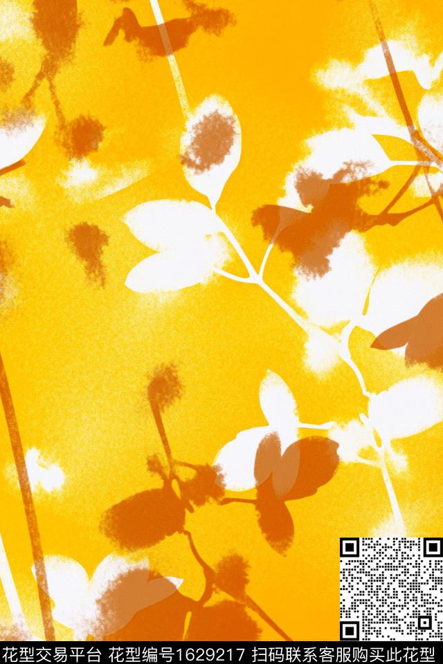 水彩剪影植物数码印花花型下载（图片编号: 1629217） - 瓦栏（Walan）