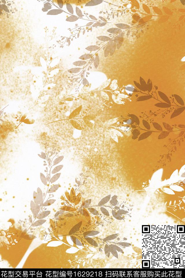 水彩剪影植物数码印花花型下载（图片编号: 1629218） - 瓦栏（Walan）