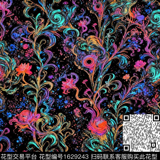花卉抽象花卉炫彩数码印花花型下载（图片编号: 1629243） - 瓦栏（Walan）