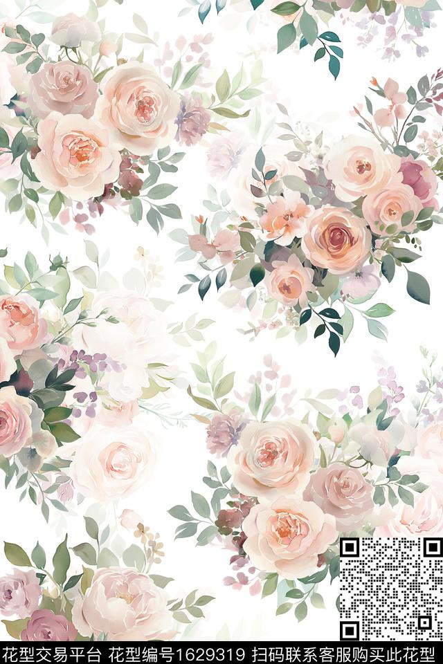 花卉水彩花卉影花数码印花花型下载（图片编号: 1629319） - 瓦栏（Walan）