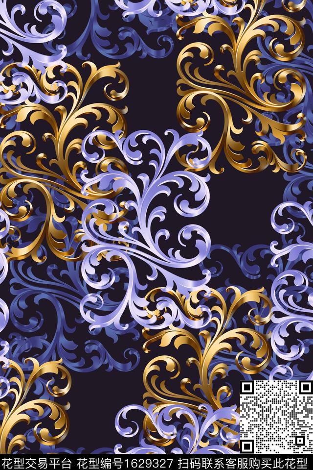 古典花纹卷草3D立体数码印花花型下载（图片编号: 1629327） - 瓦栏（Walan）