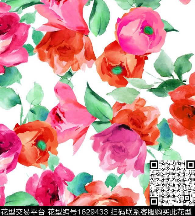 水彩花卉花卉满版散花数码印花花型下载（图片编号: 1629433） - 瓦栏（Walan）