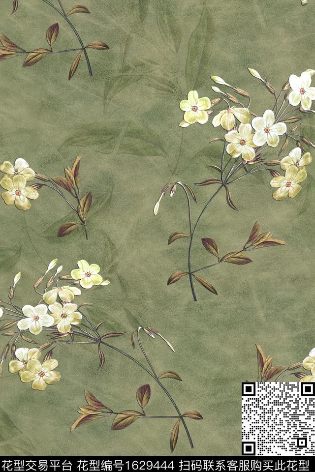 真丝花卉中老年数码印花花型下载（图片编号: 1629444） - 瓦栏（Walan）