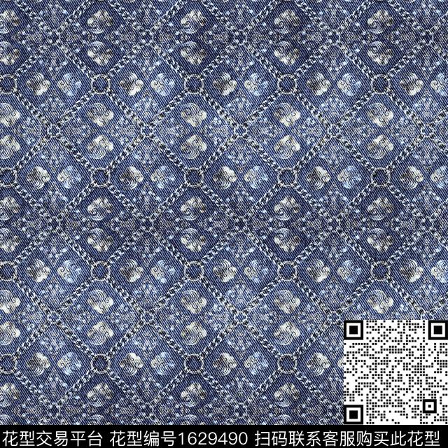 祥云格子肌理数码印花花型下载（图片编号: 1629490） - 瓦栏（Walan）