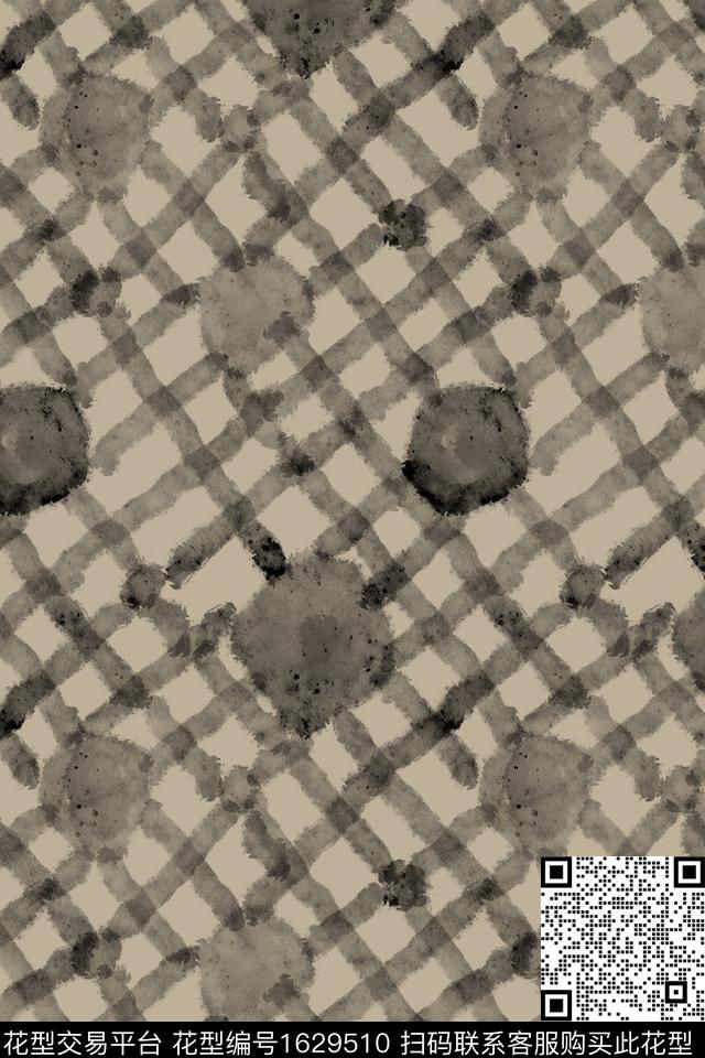 笔触波点复古数码印花花型下载（图片编号: 1629510） - 瓦栏（Walan）