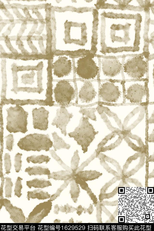 简约水彩复古数码印花花型下载（图片编号: 1629529） - 瓦栏（Walan）
