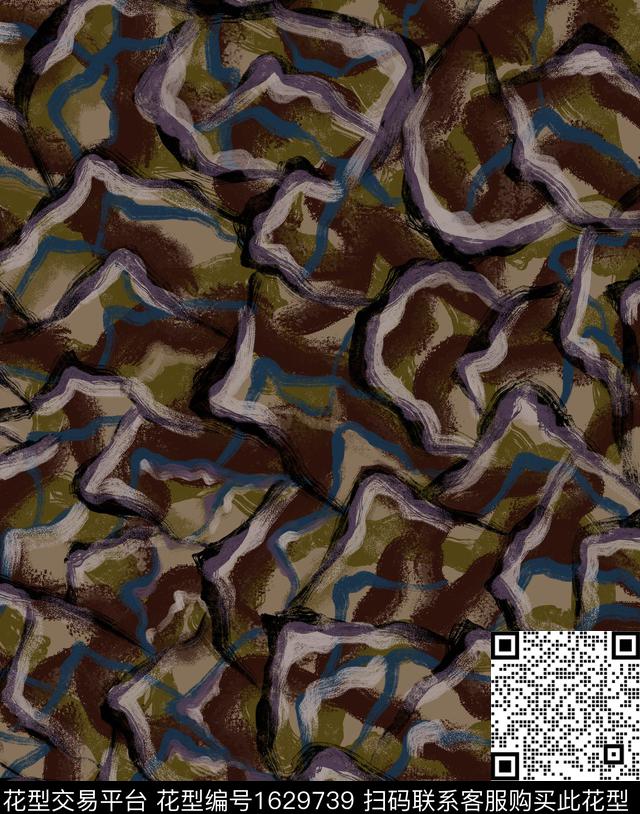 笔触油画花型抽象传统印花花型下载（图片编号: 1629739） - 瓦栏（Walan）