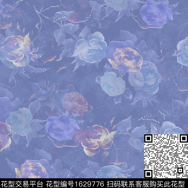 花卉影花水彩花卉数码印花花型下载（图片编号: 1629776） - 瓦栏（Walan）