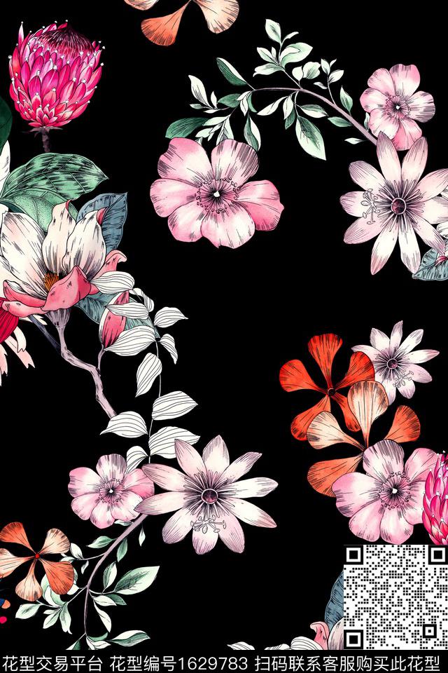 花卉中老年深底花卉数码印花花型下载（图片编号: 1629783） - 瓦栏（Walan）