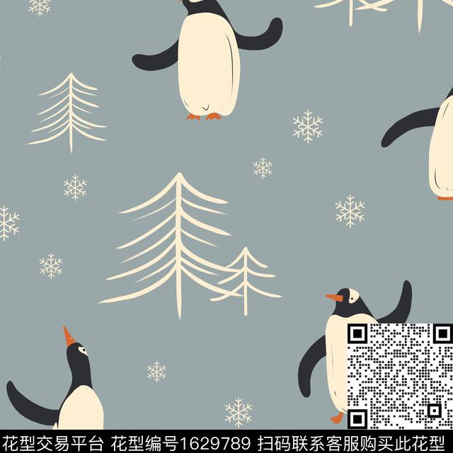 卡通动物可爱企鹅数码印花花型下载（图片编号: 1629789） - 瓦栏（Walan）