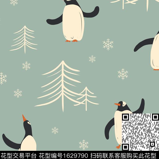 卡通动物可爱企鹅数码印花花型下载（图片编号: 1629790） - 瓦栏（Walan）