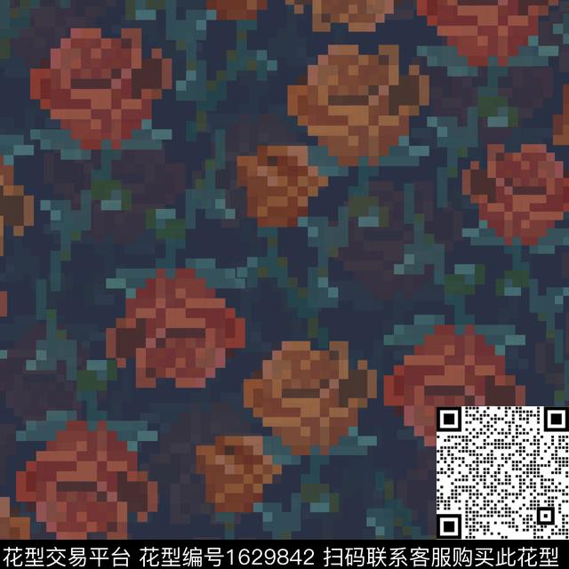 马赛克风格化花卉花卉数码印花花型下载（图片编号: 1629842） - 瓦栏（Walan）