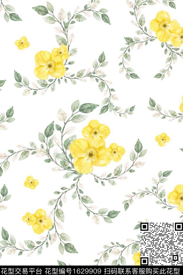 年轻女装花卉小清新数码印花花型下载（图片编号: 1629909） - 瓦栏（Walan）