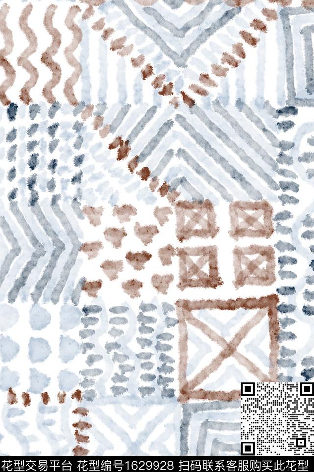 小清新水彩几何数码印花花型下载（图片编号: 1629928） - 瓦栏（Walan）