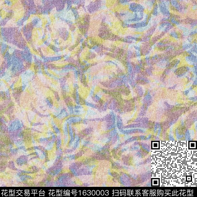 花卉抽象花卉彩色牛仔数码印花花型下载（图片编号: 1630003） - 瓦栏（Walan）