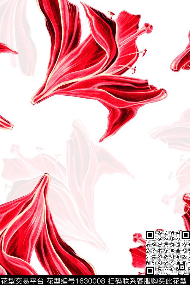花卉大花影花数码印花花型下载（图片编号: 1630008） - 瓦栏（Walan）