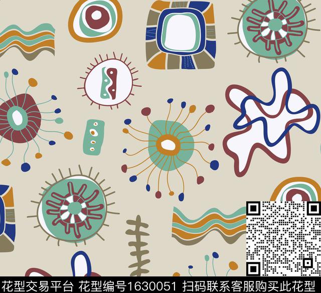 趣味抽象细胞数码印花花型下载（图片编号: 1630051） - 瓦栏（Walan）
